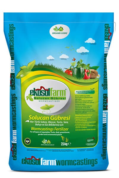 EkosolFarm %100 Solucan Gübresi 25 Kg (50 Litre) Katı Toz Organik Gübre – Saksı, Bahçe, Ağaç ve Çim