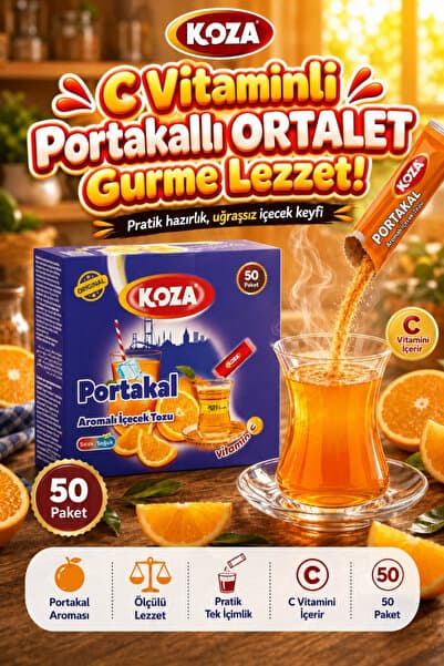 Koza Gurmelerin Seçimi C Vitaminli Portakallı Oralet Zengin Aromalı Tek İçimlik Pratik Lezzet Hazır Kış Meyve Çayı Sertifikalı Kalite Güvencesi Zahmetsiz Keyif Premium Oralet Portakal İçecek Tozu 50 Stick