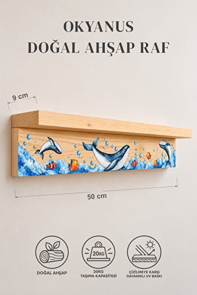 BYVELNOR Doğal Ahşap Duvar Rafı Çocuk ve Bebek Odası Kitaplık