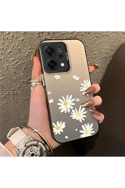 quırkshıeld Oppo Reno 14 Uyumlu Papatya Desenli Telefon Kılıfı, Darbeye Dayanıklı Silikon
