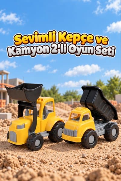 Tıfıl Toys Sevimli Kepçe ve Kamyon 2’li Set 26 CM Hareketli Kepçe ve 20 CM Damperli Oyuncak Kamyon