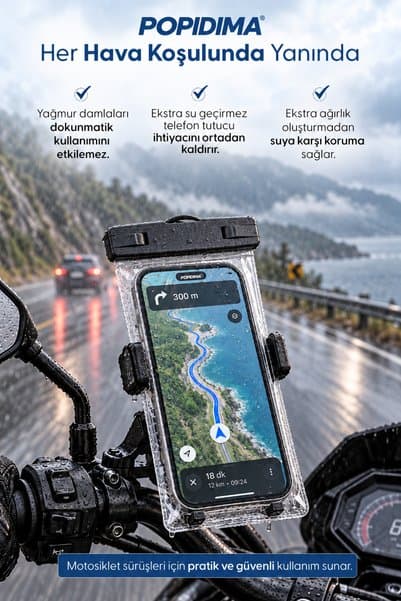 Popidima Universal Su Geçirmez Motosiklet Scooter Bisiklet ATV Telefon Tutucu Poşet Kılıf