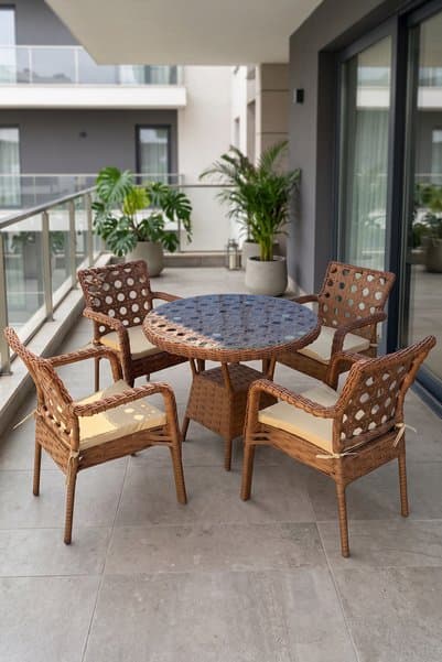 Canisa Eterna Serisi 1.Sınıf 4 Adet Tekli Cappucino Rattan Krem Minder Bahçe Balkon Takımı