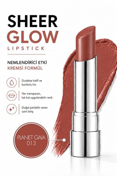 Pierre Cardin Sheer Glow Lipstick - Parlak Bitişli Nemlendirici Ruj - Planet Gaia - 013