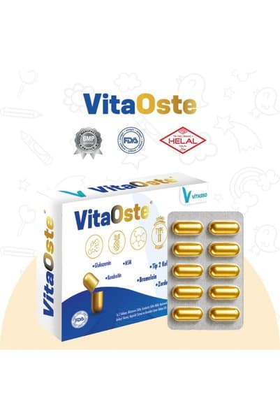 Vitasso VİTAOSTE GLUKOZAMİN,MSM,KOLAJEN,BROMELAİN,BOSWELLİA SERRATA,ZERDAÇAL,HYALURONİK ASİT 60 KAPSÜL