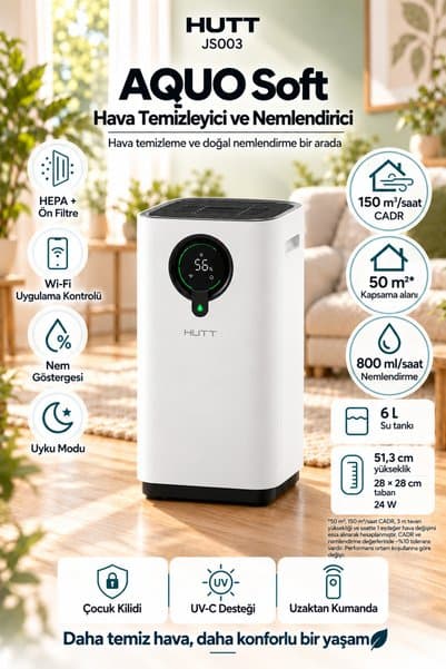 HUTT Nemlendirici + Hava Temizleyici – AQUO Soft JS003 Türkiye Garantili