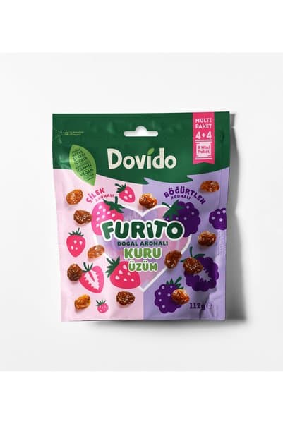 Dovido Multi Furito Doğal Çilek&Böğürtlen Aromalı Kuru Üzüm- 112 gr. (8 adet * 14gr.)