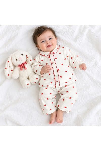 BEBELON ÇİLEK BASKILI YUMUŞACIK BEBEK PİJAMA TAKIMI