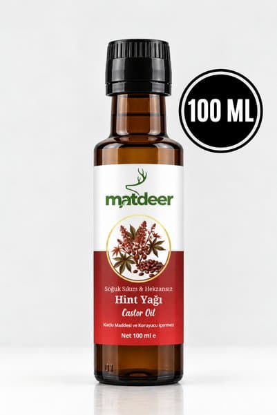 MATDEER 100 ml Hekzansız Hint Yağı - %100 Saf Kaş Kirpik ve Saç Bakım Yağı - Soğuk Sıkım
