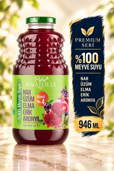 Pure Anatolia %100 Nar Üzüm Elma Erik Aronya Meyve Suyu Karışımı (946 ml)