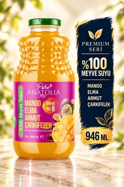 Pure Anatolia %100 Mango Elma Armut Çarkıfelek Meyve Suyu Karışımı (946 ml)