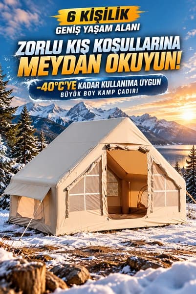 Lipra 6 Kişilik Şişme Kamp Çadırı 300X210X200 cm 4 Mevsim Geniş Aile Çadırı Hızlı Kurulum Tavan Pencereli