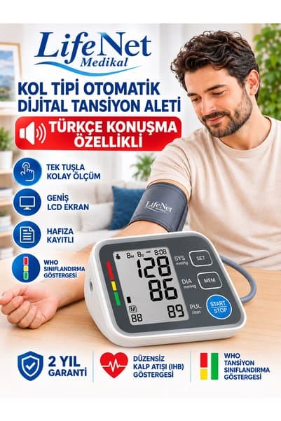 Life Net Medikal Türkçe Konuşan Dijital Tansiyon Aleti 180 Adet Hafızalı Mnnpazar