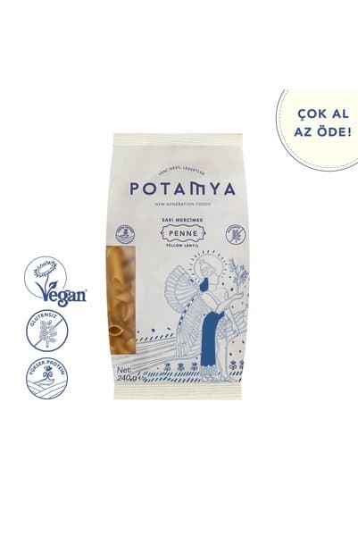 POTAMYA Glutensiz Yüksek Proteinli Sarı Mercimek Penne 240g