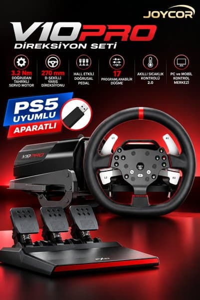 JOYCOR PXN V10 PRO 3.2 Nm Direct Drive Direksiyon Seti Hall Effect Pedallı PS5 Uyumlu Aparatlı PS4 PC Xbox One S X Uyumlu