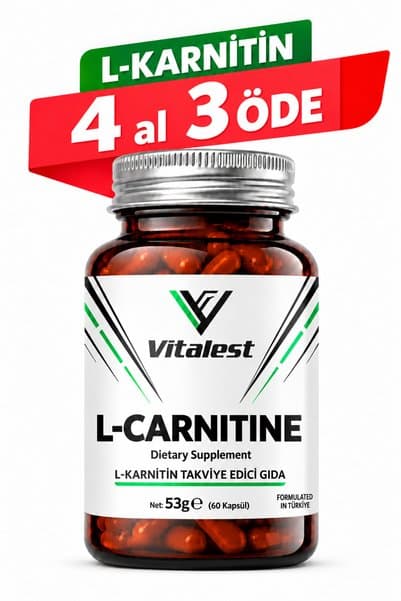 Vitalest L-Carnitine 1500 mg 60 Kapsül | Yeşil Çay Ekstresi + B3 B6 B12 Vitaminli L-Karnitin Takviyesi