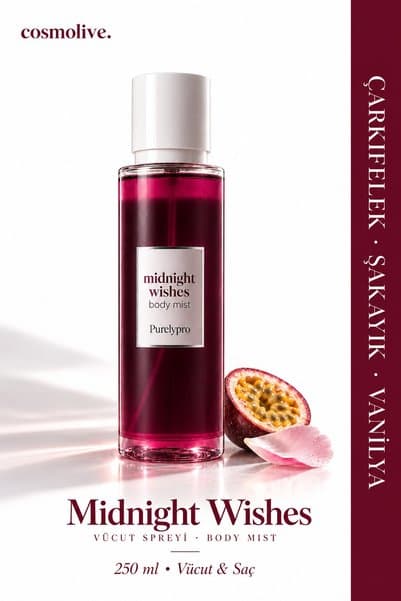 Cosmolive Vücut Spreyi Body Mist | Bombshell | Midnight Wishes | Kadın | Işıltılı | Nemlendirici | 250 ml