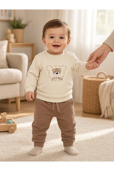 yekıa baby Ayıcık Baskılı 2li Bebek Takım