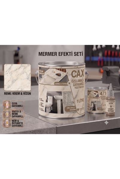 caxcolors CAX Mermer Efekti Seti - Lavabo Fayans Mutfak Tezgahı Boyası 1 LT + 4/1 Sıvı + Efekt Boyası - Isıya ve Sıvıya Dayanıklı