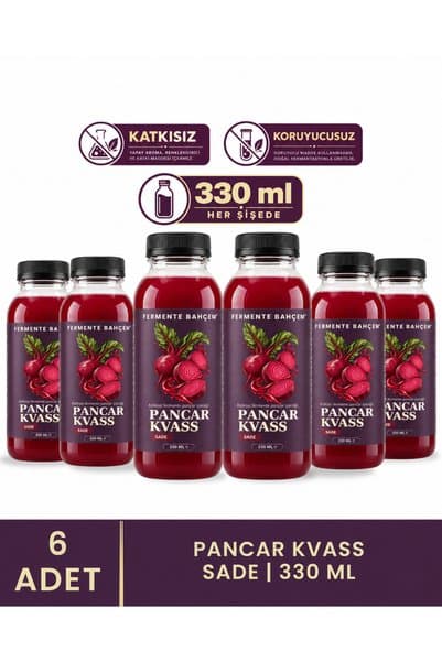 Fermente Bahçem Pancar Kvass Sade 6 Adet | KATKISIZ, KORUYUCUSUZ, DOĞAL