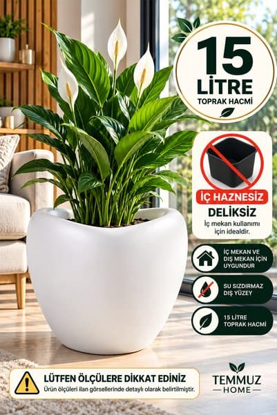 TEMMUZ HOME Lale Model Premium 15 Litre Saksı - İç ve Dış Mekan Kullanımına Uygun İçliksiz Deliksiz(İlan Saksı İçindir)