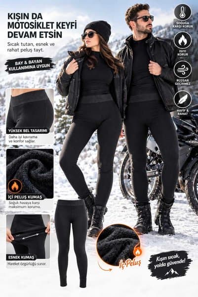 MODASFORM Rüzgar Geçirmez Unisex İçi Peluş Motosiklet Termal Alt Giyim Motorcu Termal Tayt Kışlık Motorcu Alt İçliği
