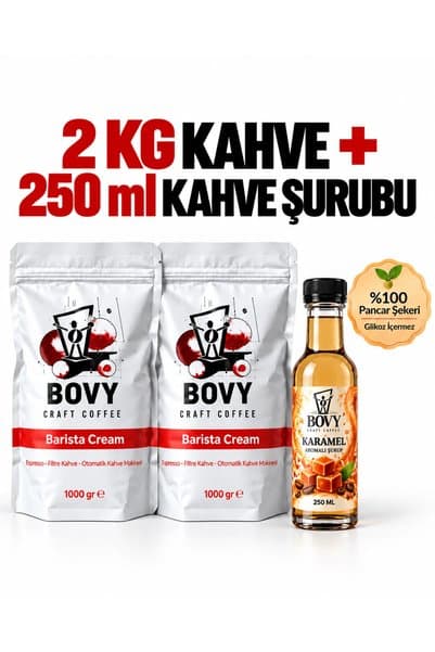 Bovy Craft Coffee BOVY Barista Cream 2 x 1 kg Kahve + 250 ml Kahve Şurubu