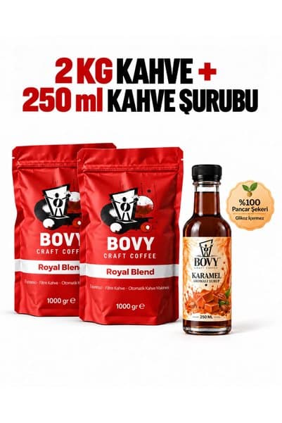 Bovy Craft Coffee BOVY Royal Blend 2 x 1 kg Kahve + 250 ml Kahve Şurubu