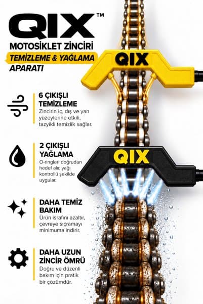 QIX Motosiklet Zinciri Temizleme ve Yağlama Aparatı "Siyah-Sarı" - Kısa Saplı Model