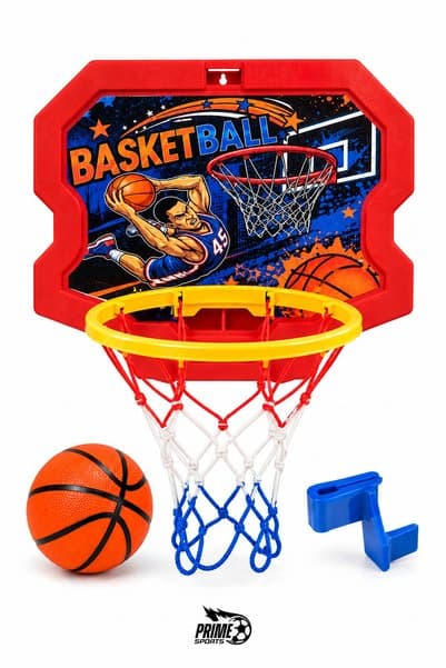 PRIME SPORTS Kapı Arkası Çocuk Basketbol Potası Seti 40x33 cm Duvara Asılabilir Top Dahil