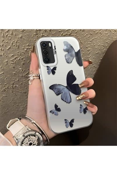 CHICASELUX Oppo A16/A16S Uyumlu Siyah gri kelebek baskılı koruyucu kılıf, darbe koruması