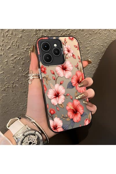CHICASELUX Tecno Spark 40 Uyumlu Pembeli büyük çiçek baskılı koruyucu kılıf, darbe koruması