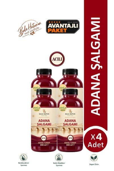 BALA HATUN Adana Şalgamı 300ml Acılı - Doğal Fermantasyon (4'lü)