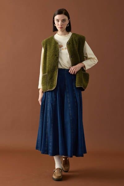ceylan otantik Lacivert Denim Parçalı Etek