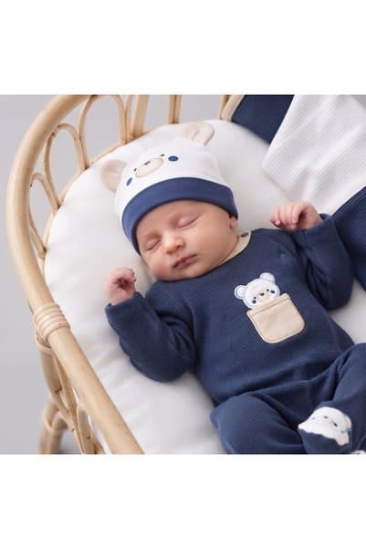 venezia giyim Erkek Bebek %100 Pamuk Ayıcık Nakışlı 10'lu Set Yenidoğan Hastane Çıkışı Kutulu