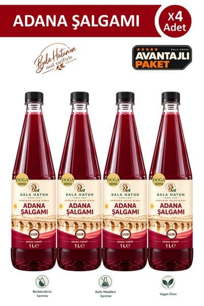 BALA HATUN Adana Şalgamı 1 LT Sade - Doğal Fermantasyon (4'lü)
