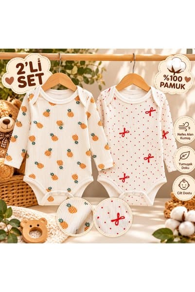 KORKMAZ KİDS %100 pamuk ikili set çıtçıtlı bebek zıbın body