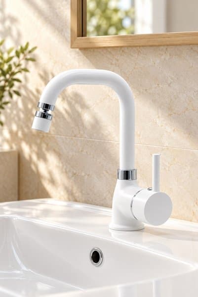 KUSTAR Varna Beyaz Banyo Lavabo Bataryası 360 Oynar Başlıklı Aç Kapa Sıcak Soğuk
