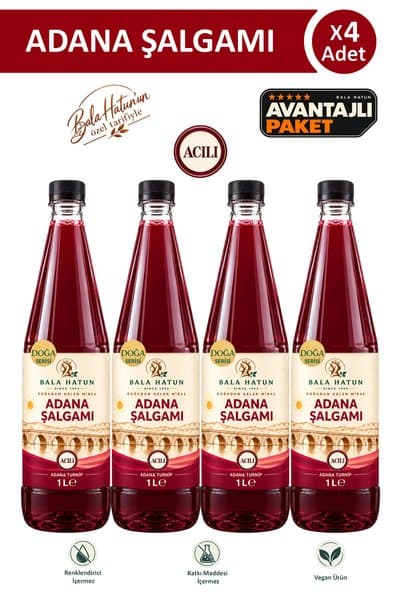 BALA HATUN Adana Şalgamı 1 LT Acılı - Doğal Fermantasyon (4'lü)