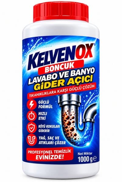 Kelvenox 1000 gr HIZLI ETKİLİ FORMÜL Tuvalet WC Lavabo ve Tıkanıklık Açıcı BONCUK