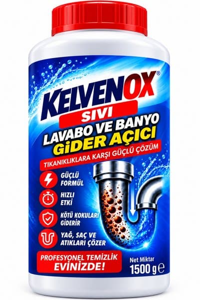 Kelvenox 1500 gr HIZLI ETKİLİ FORMÜL Tuvalet WC Lavabo ve Tıkanıklık Açıcı SIVI