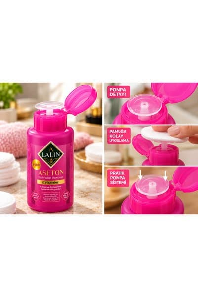 A LALİN A. Lalin E Vitaminli Pompalı Aseton 195 ML – Güçlü Oje Çıkarıcı, Pratik ve Hijyenik Kullanım