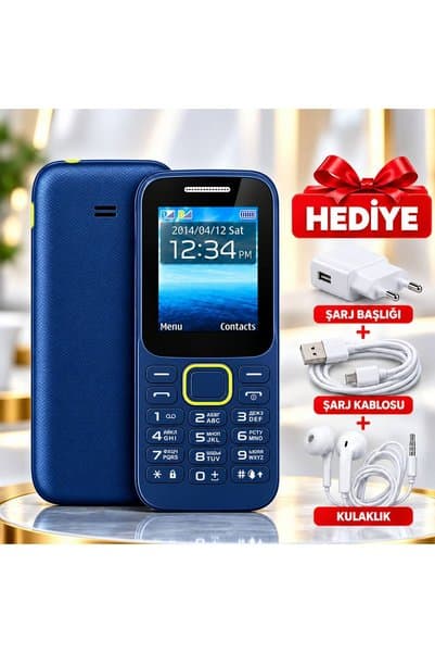 Samsun Duos Tuşlu Cep Telefonu Mavi Çift Sim Kartlı – Şarj Başlığı Şarj Kablosu ve Kulaklık Hediye