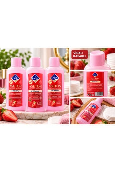 A LALİN A. Lalin Çilek Aseton E Vitaminli Oje Çıkarıcı 125 ml – 3'lü Ekonomik Paket (Toplam 375 ml)