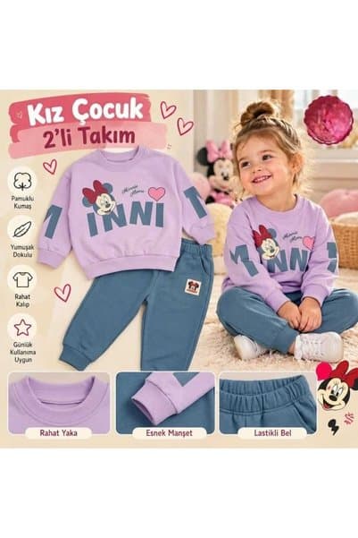 Derin Bebek Giyim MİNİE BASKILI 2Lİ KIZ ÇOCUK TAKIMI