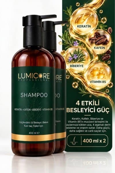 Lumicore Keratin Etkili Onarıcı ve Güçlendirici Sülfatsız Profesyonel Şampuan 2'li Avantajlı Paket 400 ml x 2