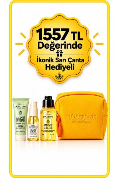 L'Occitane En Sevilen Badem Ürünleri Vücut Bakım Seti, Sarı Çanta Hediyeli, Seyahat Boy, 4'lü Set