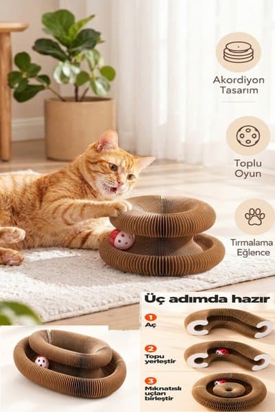 Duffa Kedi Tırmalama Akordiyon Oyuncak Toplu Kedi Oyuncağı Oyun Yatağı Dayanıklı Eğlenceli ve Konforlu