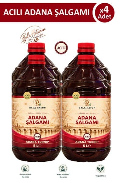 BALA HATUN Adana Şalgamı 5 LT Acılı - Doğal Fermantasyon (4'lü)