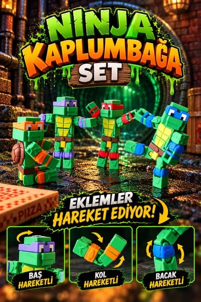 bakbusenin Ninja Kaplumbağalar Hareketli Eklemli Aksiyon Figür Seti – 4'lü Oyuncak Figür